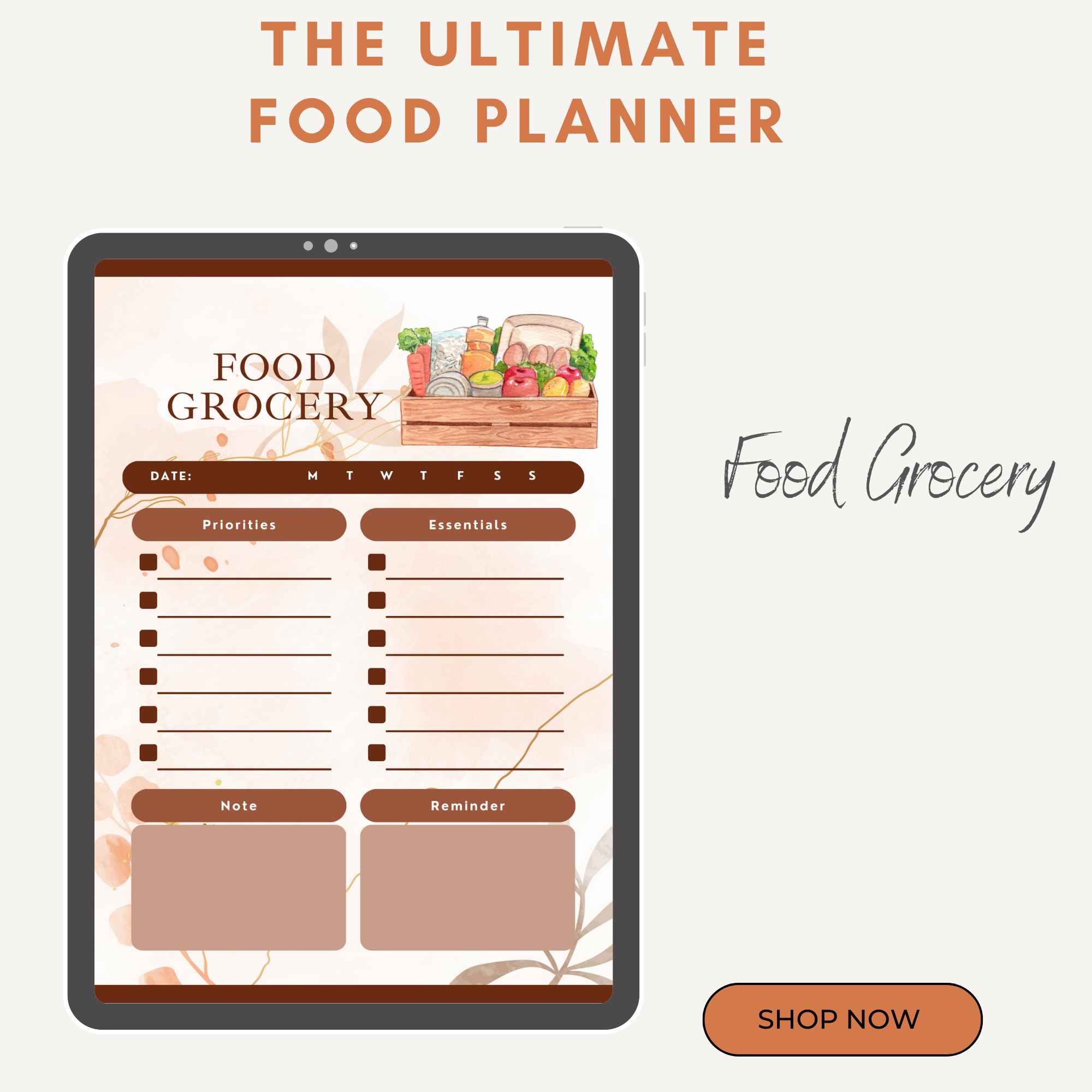 Weekly Meal Planner with Grocery List Printable Template